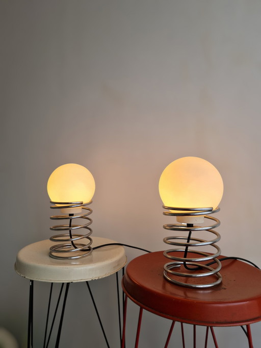 Set Of 2 Vintage Spiral Lamps With Bulb Ingo Maurer Panton Era