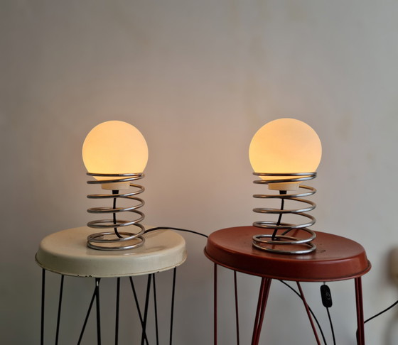 Image 1 of Set Of 2 Vintage Spiral Lamps With Bulb Ingo Maurer Panton Era