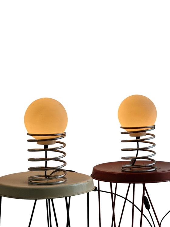 Image 1 of Set Of 2 Vintage Spiral Lamps With Bulb Ingo Maurer Panton Era