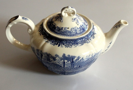 Tetera de porcelana Villeroy Boch Burgenland azul-blanco - Vintage