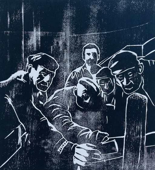 Henry Coffin - Launching - Woodcut - Vintage