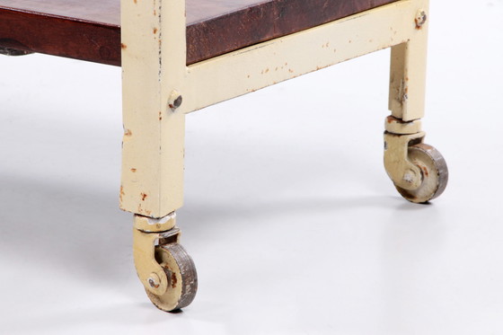 Image 1 of Industrial robust side table of wood and metal,1970 England