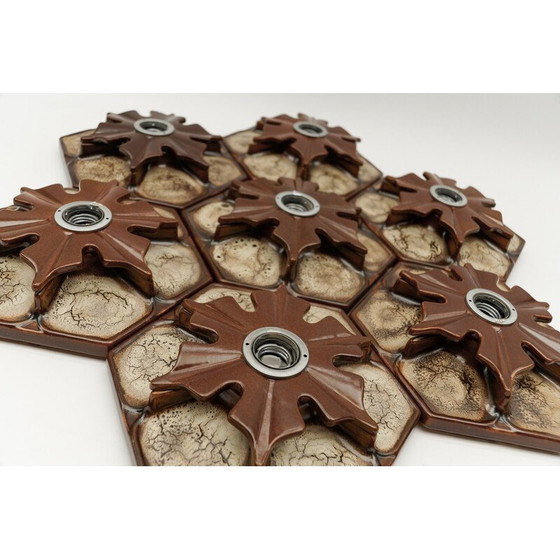 Image 1 of Set di 7 lampade da parete vintage in ceramica marrone, Germania 1970