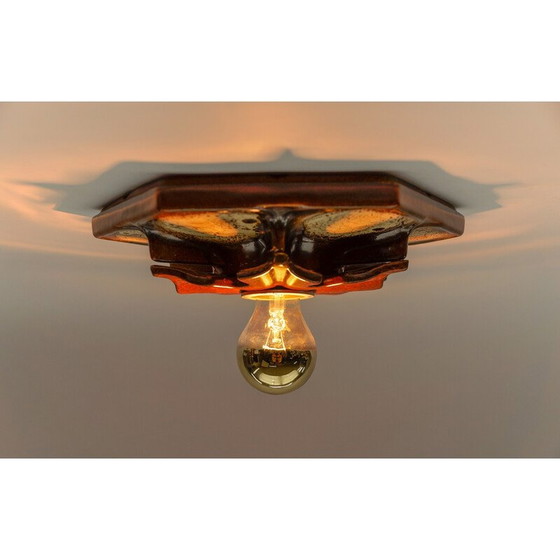 Image 1 of Set di 7 lampade da parete vintage in ceramica marrone, Germania 1970