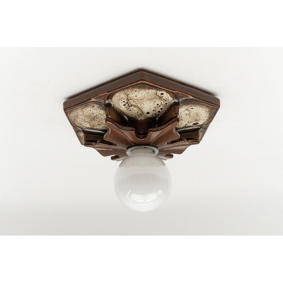 Image 1 of Set di 7 lampade da parete vintage in ceramica marrone, Germania 1970