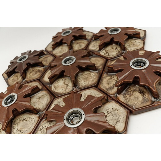 Image 1 of Set di 7 lampade da parete vintage in ceramica marrone, Germania 1970