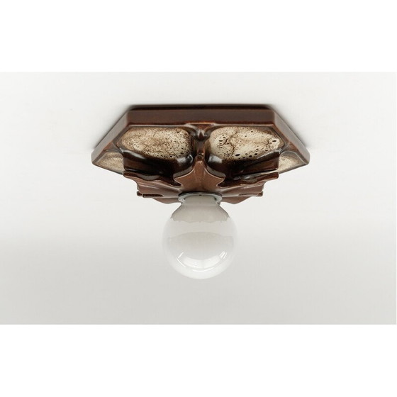 Image 1 of Set di 7 lampade da parete vintage in ceramica marrone, Germania 1970