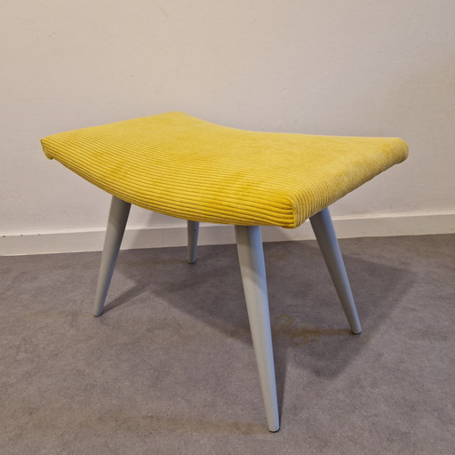 50's Vintage Footstool New Upholstered Yellow Footstool
