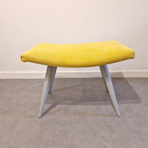 50's Vintage Footstool New Upholstered Yellow Footstool