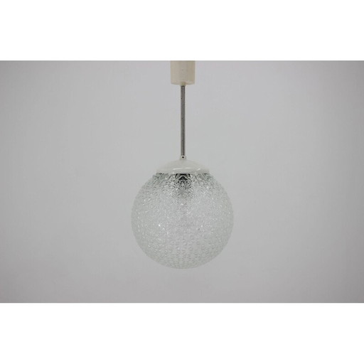 Vintage glass, metal and plastic pendant lamp, Czechoslovakia 1960