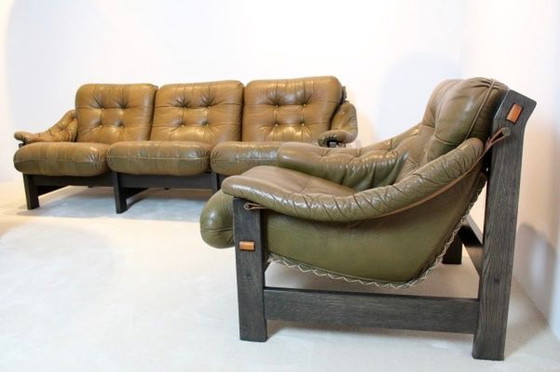 Image 1 of Brazilian Wood & Leather Sofa, 1970s