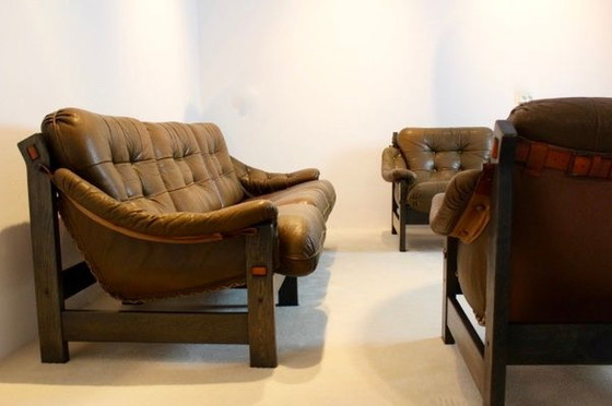 Image 1 of Brazilian Wood & Leather Sofa, 1970s