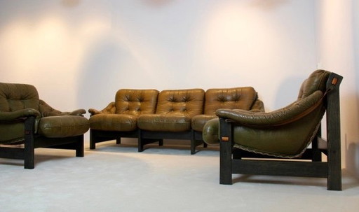 Brazilian Ebony & Leather Sofa, 1970s