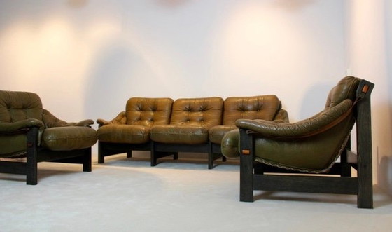 Image 1 of Brazilian Wood & Leather Sofa, 1970s