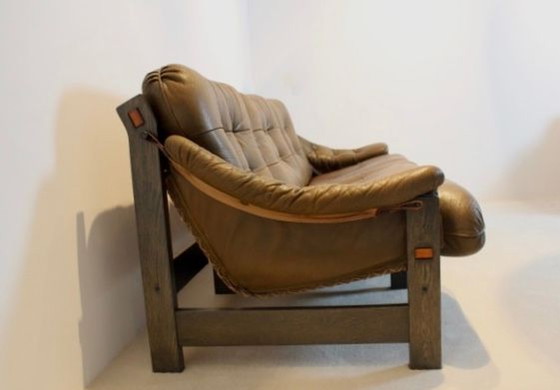 Image 1 of Brazilian Wood & Leather Sofa, 1970s