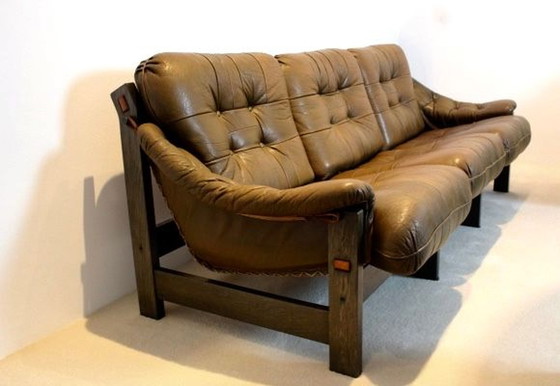 Image 1 of Brazilian Wood & Leather Sofa, 1970s