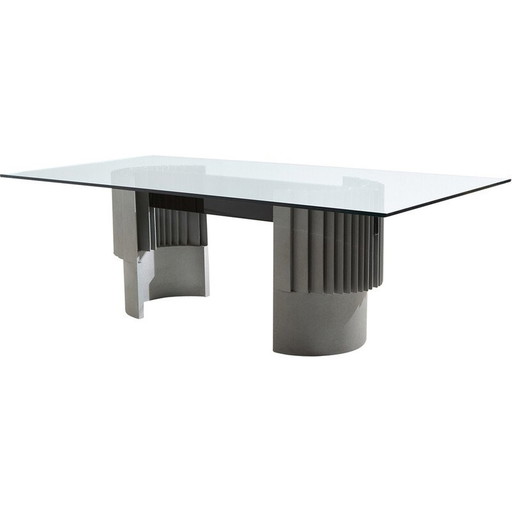 Vintage dining table in cast aluminum and lacquered wood by Giovanni Offredi for Saporiti, 1970