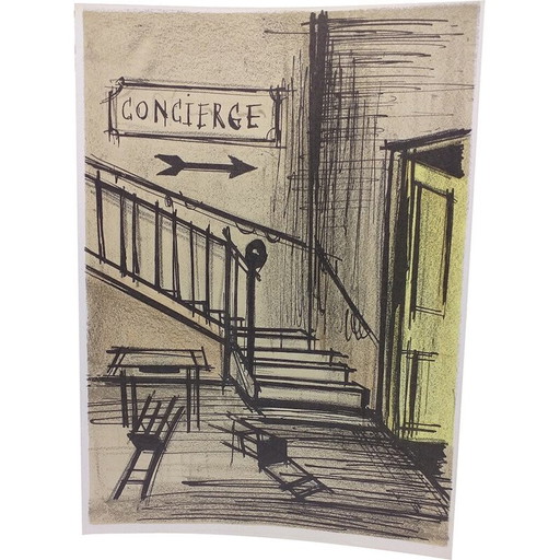 Litografía antigua "Conserje" de Bernard Buffet para Mourlot, 1967