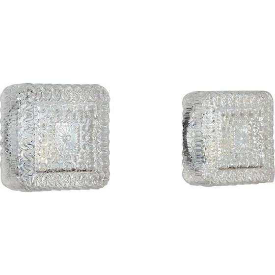 Image 1 of Pair of vintage transparent cut glass wall lights, Germany, 1960