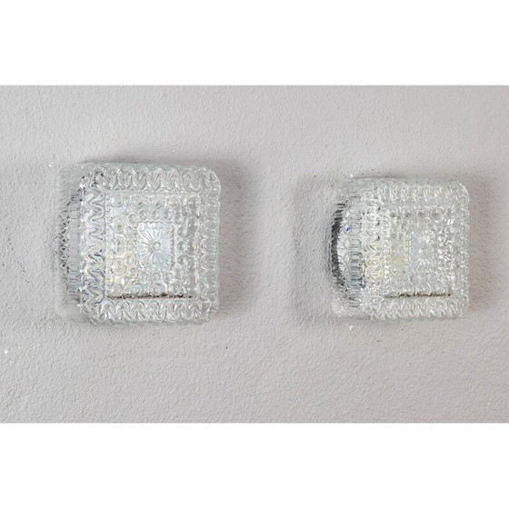 Image 1 of Pair of vintage transparent cut glass wall lights, Germany, 1960