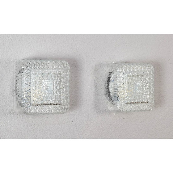Image 1 of Pair of vintage transparent cut glass wall lights, Germany, 1960