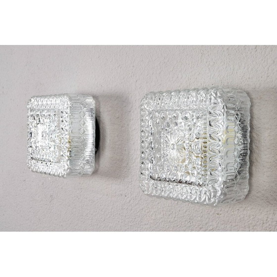 Image 1 of Pair of vintage transparent cut glass wall lights, Germany, 1960