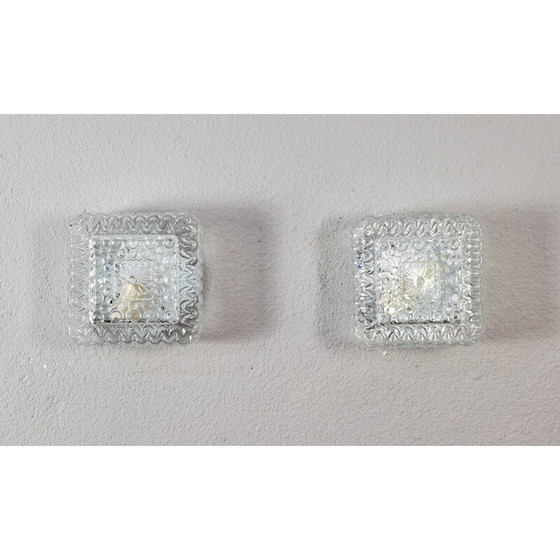 Image 1 of Pair of vintage transparent cut glass wall lights, Germany, 1960