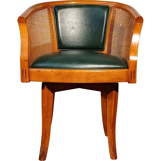 Image 1 of Mahogany and green leather vintage swivel office chair