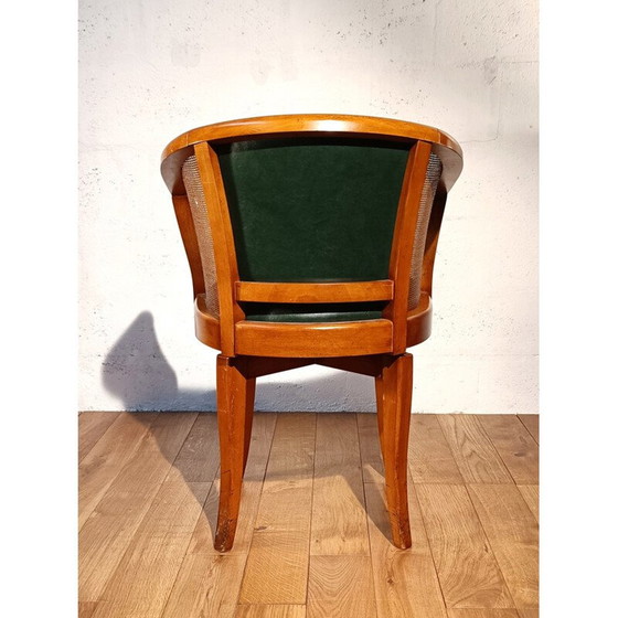 Image 1 of Mahogany and green leather vintage swivel office chair