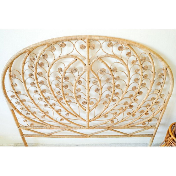 Image 1 of Vintage wicker "peacock heart" headboard, 1960