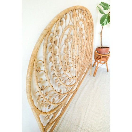 Image 1 of Vintage wicker "peacock heart" headboard, 1960