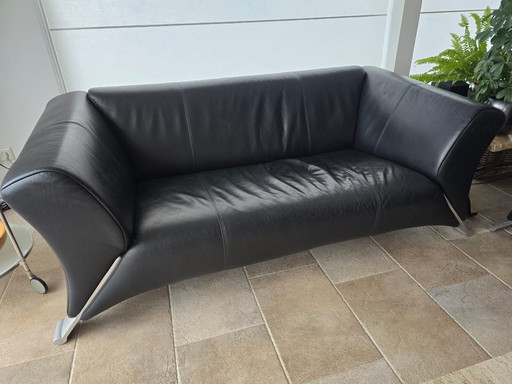 Set Of 2 Rolf Benz 322 Sofas, Black Leather.