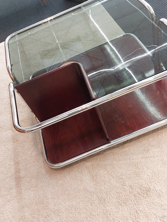 Image 1 of Table basse vintage space age verre fumé chrome 70s Italie