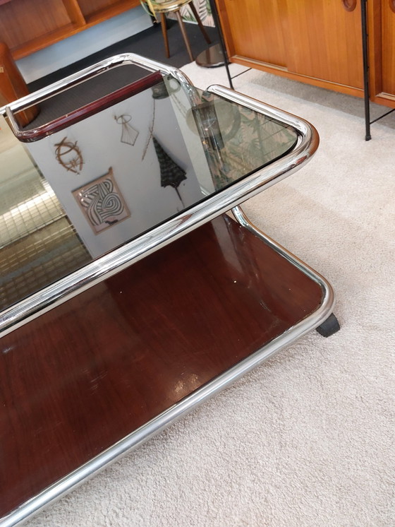 Image 1 of Table basse vintage space age verre fumé chrome 70s Italie