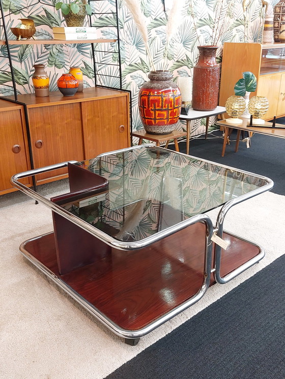 Image 1 of Vintage space age coffee table smoked glass chrome 70s Italy