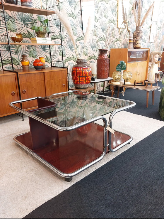 Image 1 of Vintage space age coffee table smoked glass chrome 70s Italy