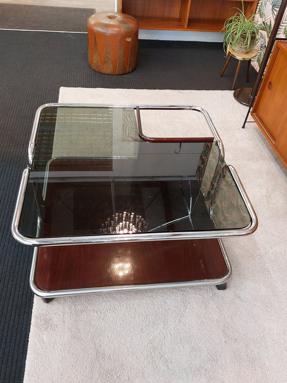 Image 1 of Vintage space age coffee table smoked glass chrome 70s Italy