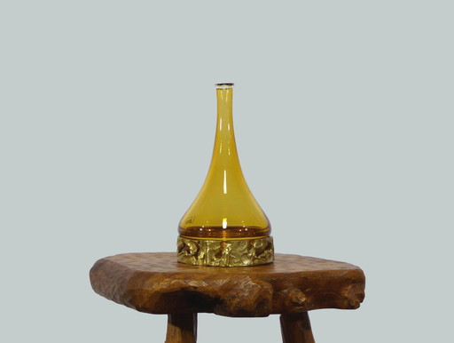 Angelo Brotto Murano And Bronze Bottle Vase 1970