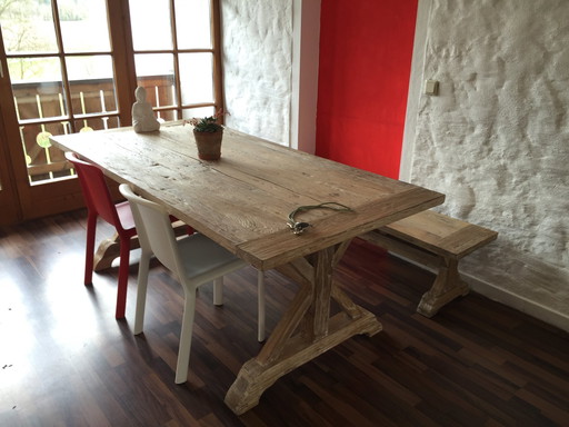 Monastery table with bench Unique made of recycled elm wood