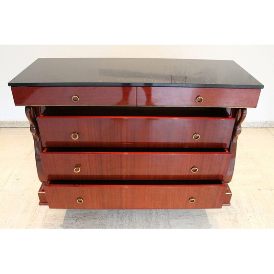 Image 1 of Vintage "swan-neck" chest of drawers in mahogany and black marble