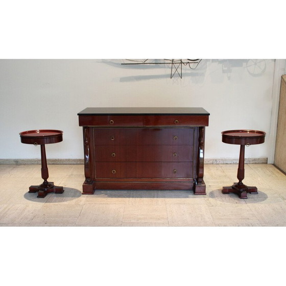Image 1 of Vintage "swan-neck" chest of drawers in mahogany and black marble