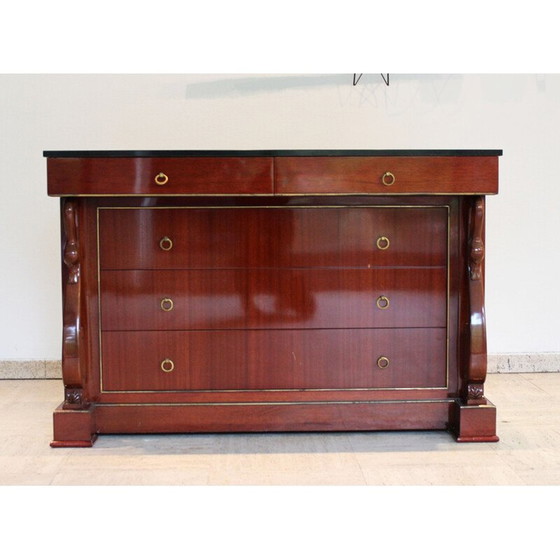 Image 1 of Vintage "swan-neck" chest of drawers in mahogany and black marble