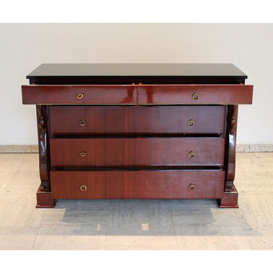 Image 1 of Vintage "swan-neck" chest of drawers in mahogany and black marble