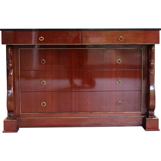 Image 1 of Vintage "swan-neck" chest of drawers in mahogany and black marble