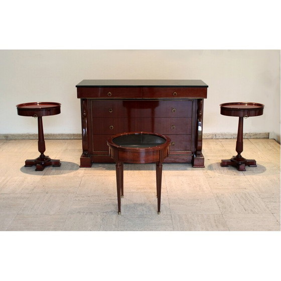 Image 1 of Vintage "swan-neck" chest of drawers in mahogany and black marble