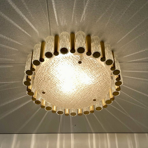 Kaiser Leuchten Ceiling Light With Brass And Ice Glass