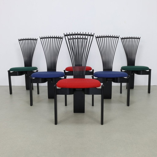 6X Postmodern Dining Chair In Memphis Style "Totem" Torstein Nilsen Westnofa, 1980S