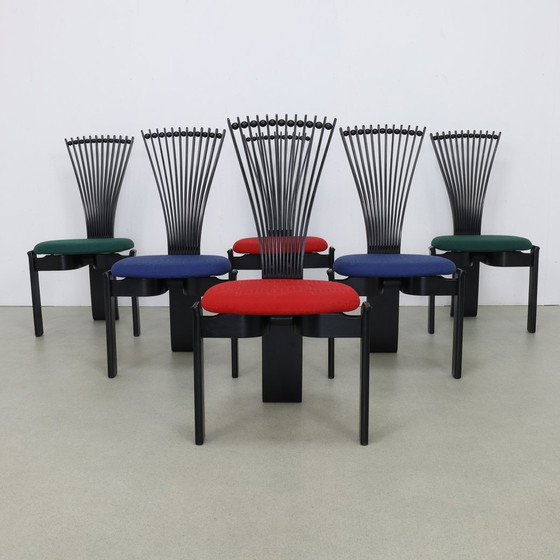 Image 1 of 6X Postmodern Dining Chair In Memphis Style "Totem" Torstein Nilsen Westnofa, 1980S