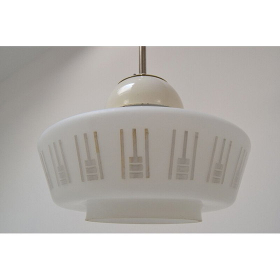 Image 1 of Vintage glass and brass pendant lamp, Czechoslovakia 1960