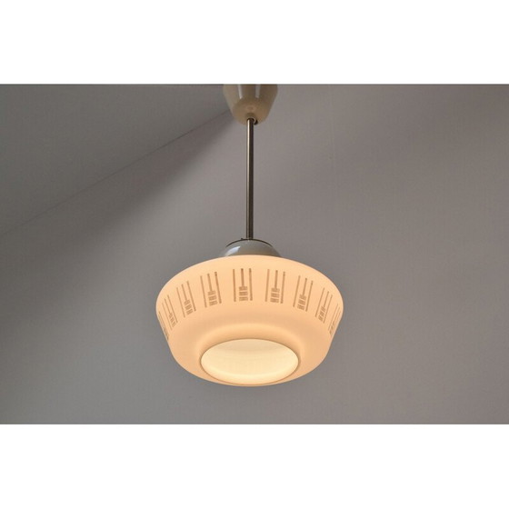 Image 1 of Vintage glass and brass pendant lamp, Czechoslovakia 1960